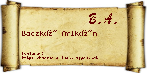Baczkó Arikán névjegykártya